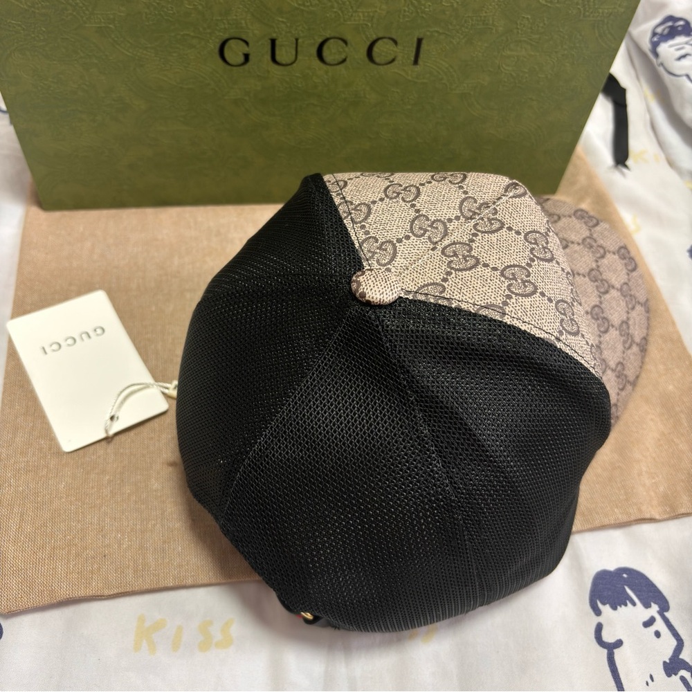 Gucci Beige Tiger Web Baseball Cap Mesh Gg Supreme Classic - Picture 5 of 6